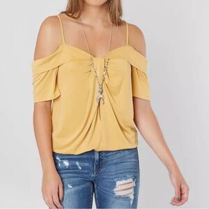 BKE Yellow off the shoulder top